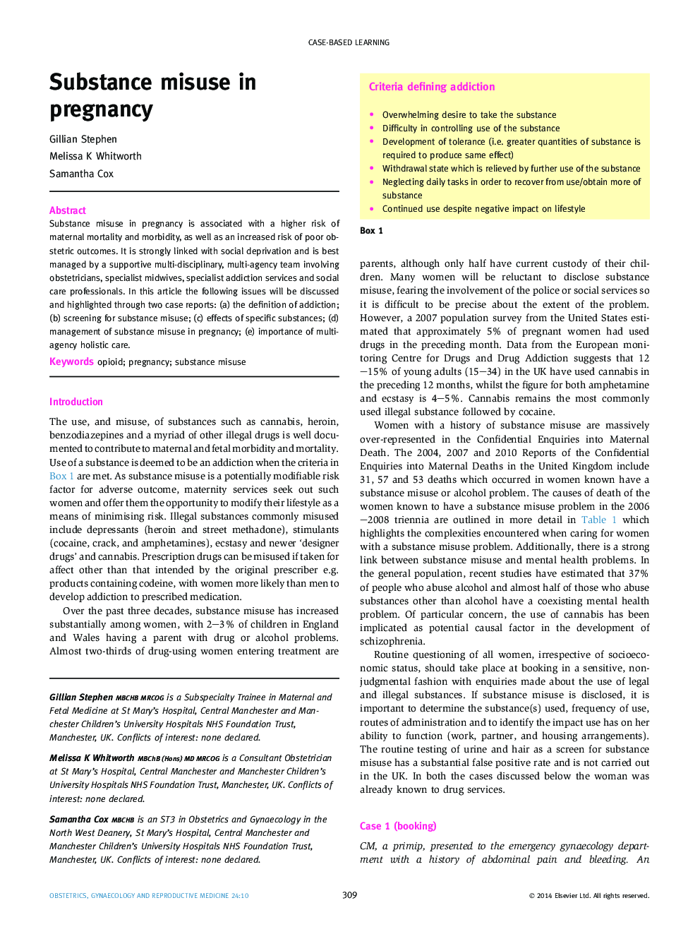 Substance misuse in pregnancy