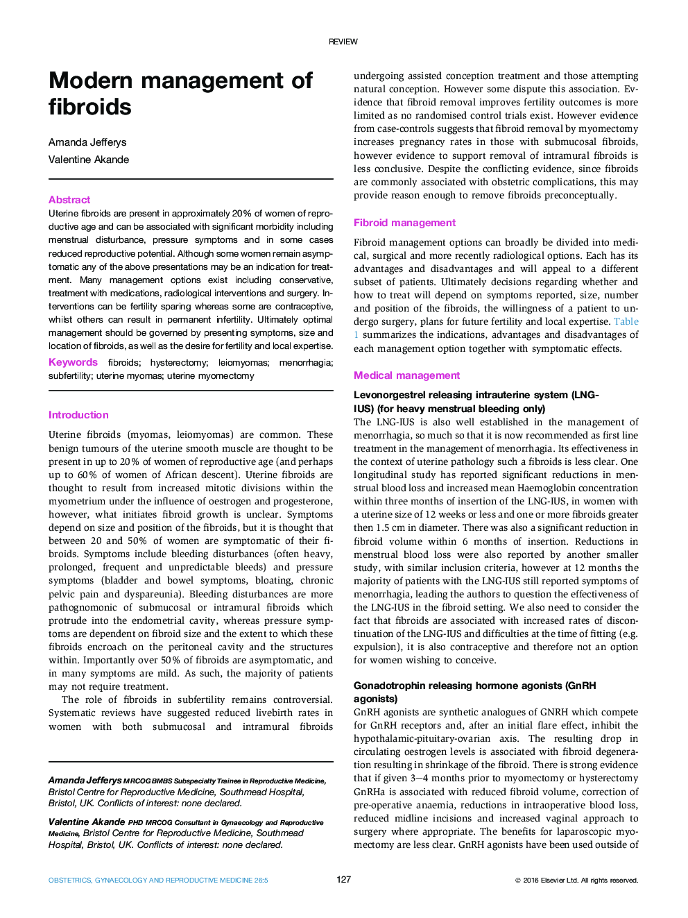 Modern management of fibroids