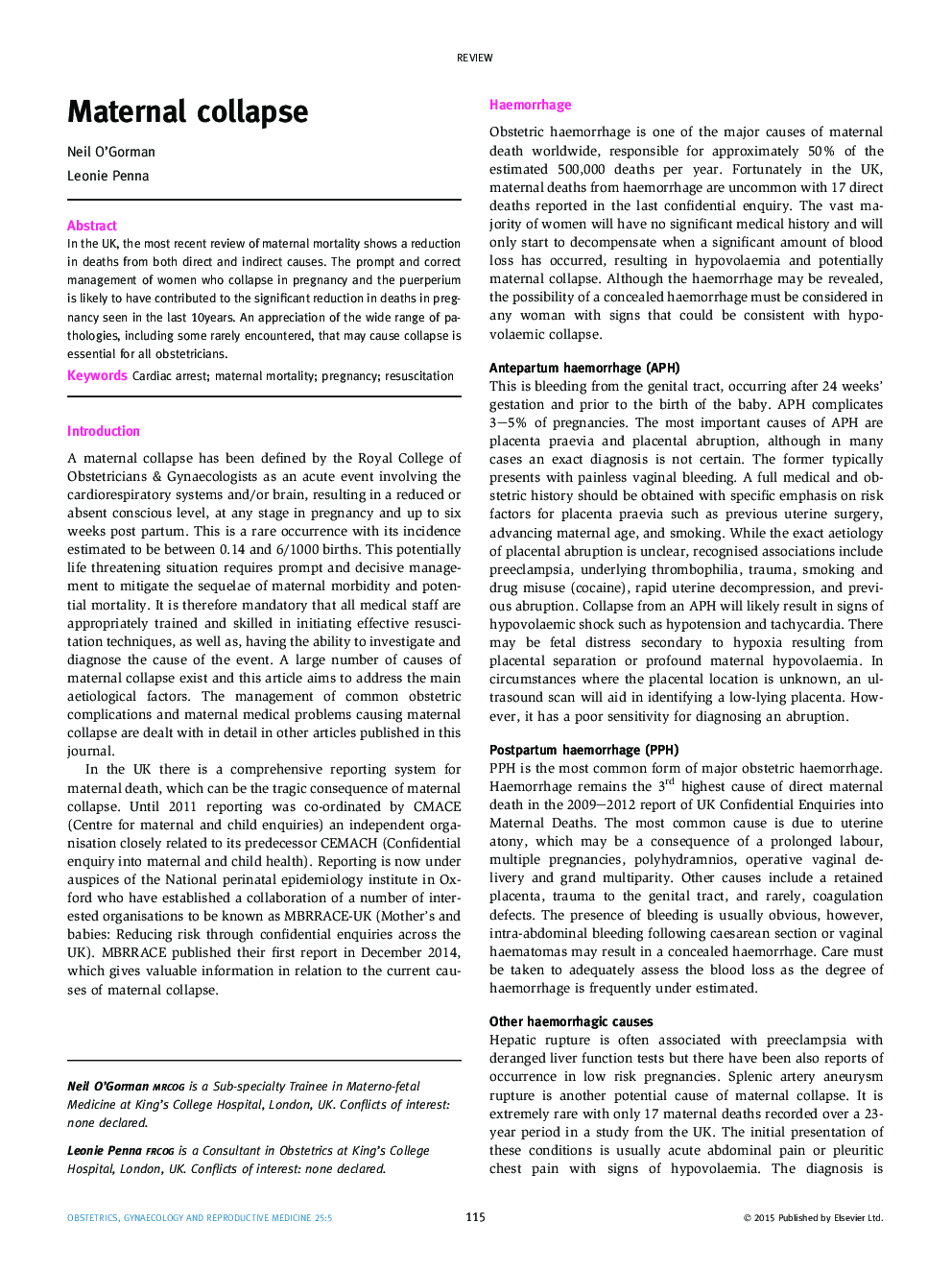 Maternal collapse