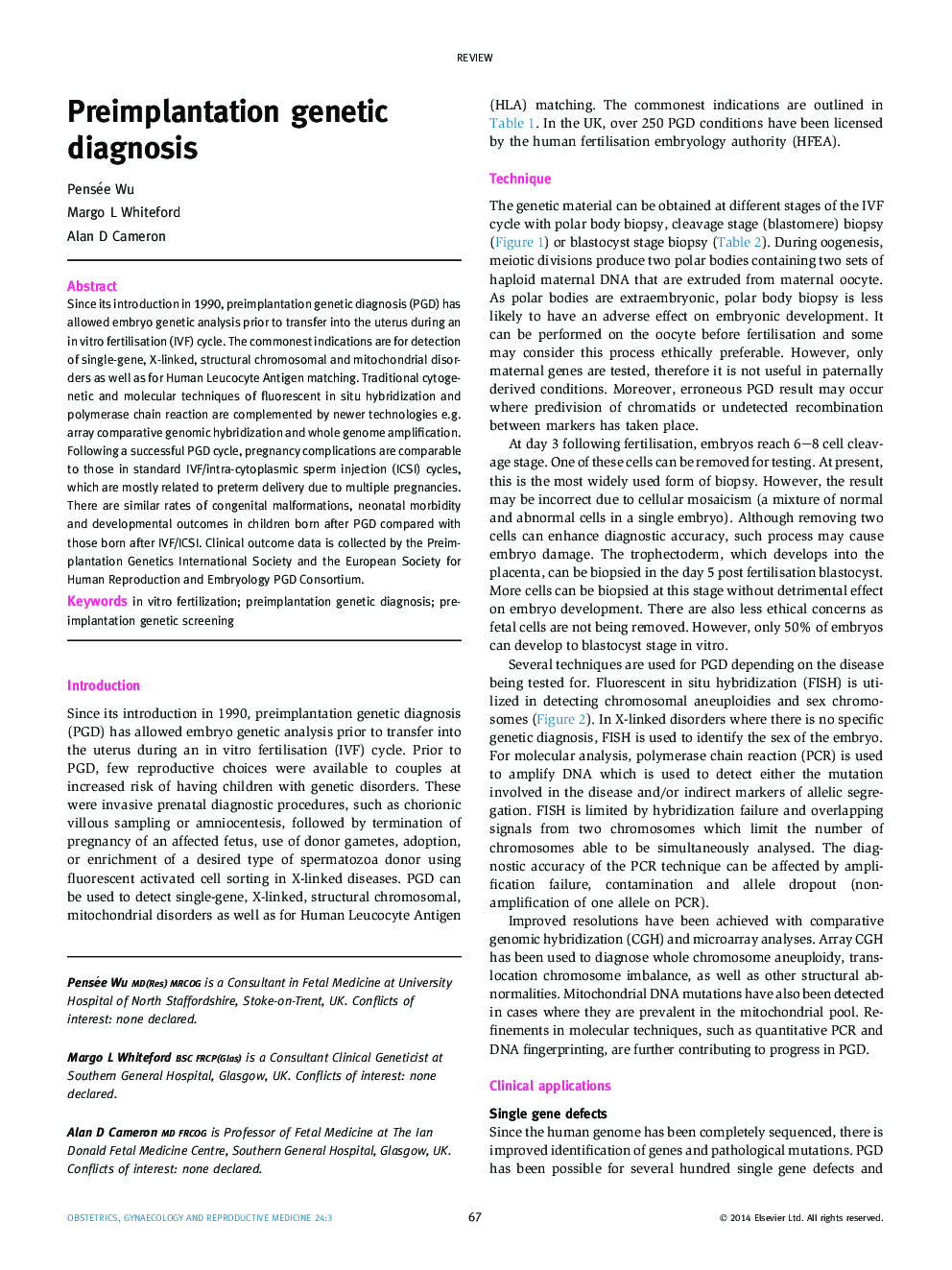 Preimplantation genetic diagnosis