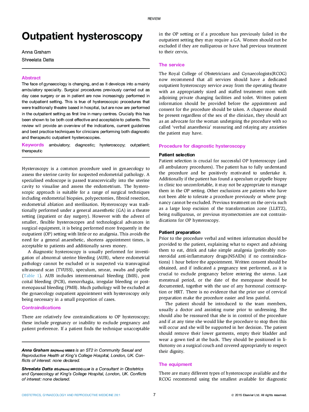 Outpatient hysteroscopy