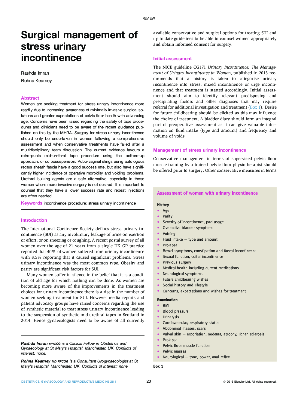 Surgical management of stress urinary incontinence