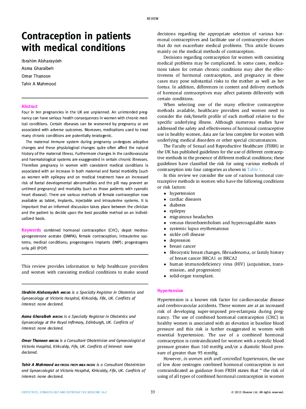 Contraception in patients with medical conditions