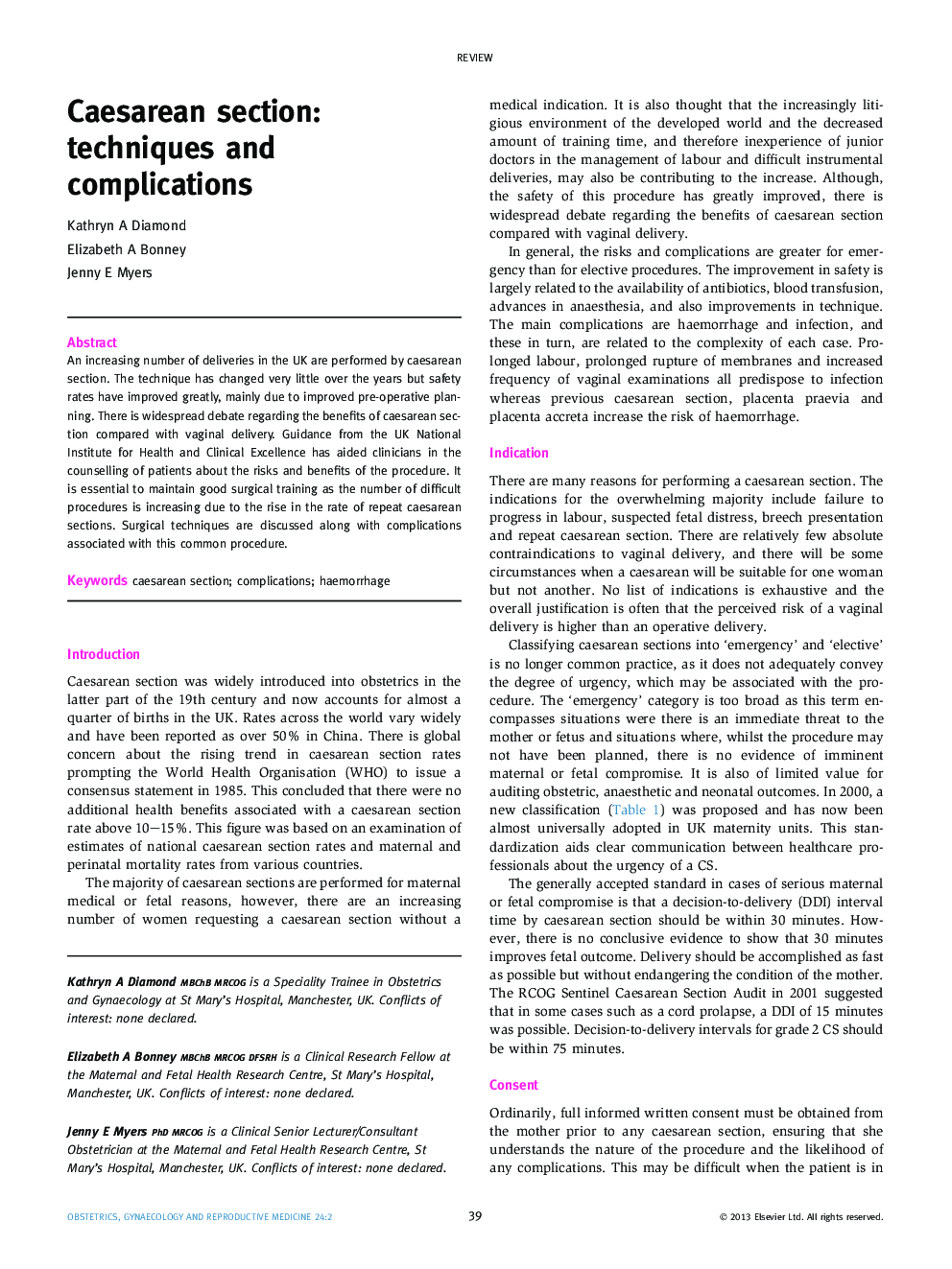 Caesarean section: techniques and complications