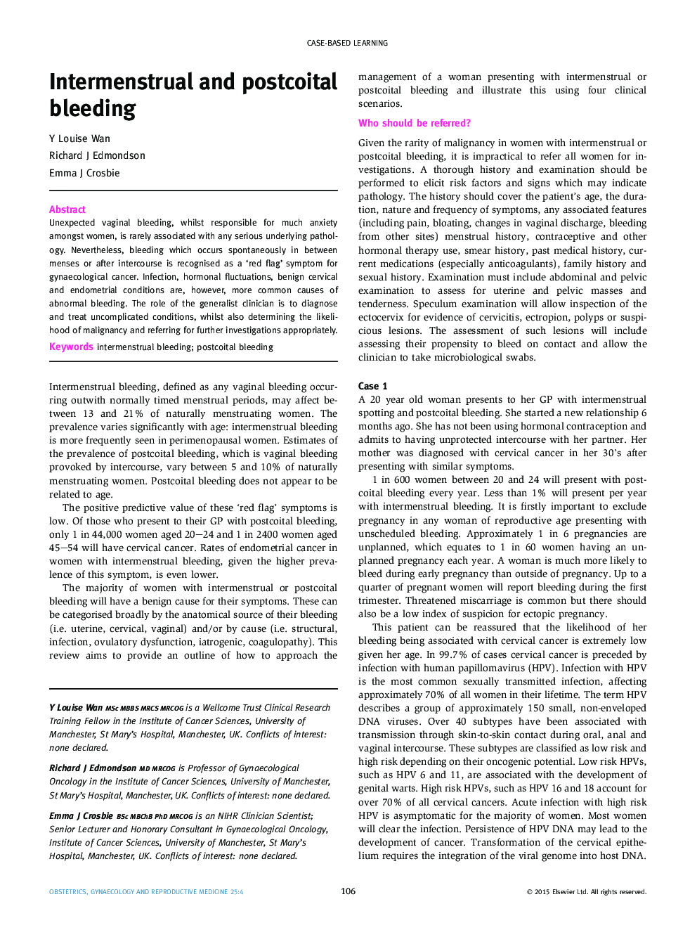 Intermenstrual and postcoital bleeding