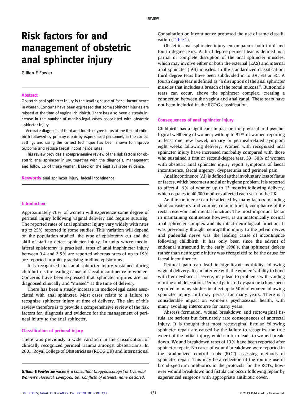 Risk factors for and management of obstetric anal sphincter injury