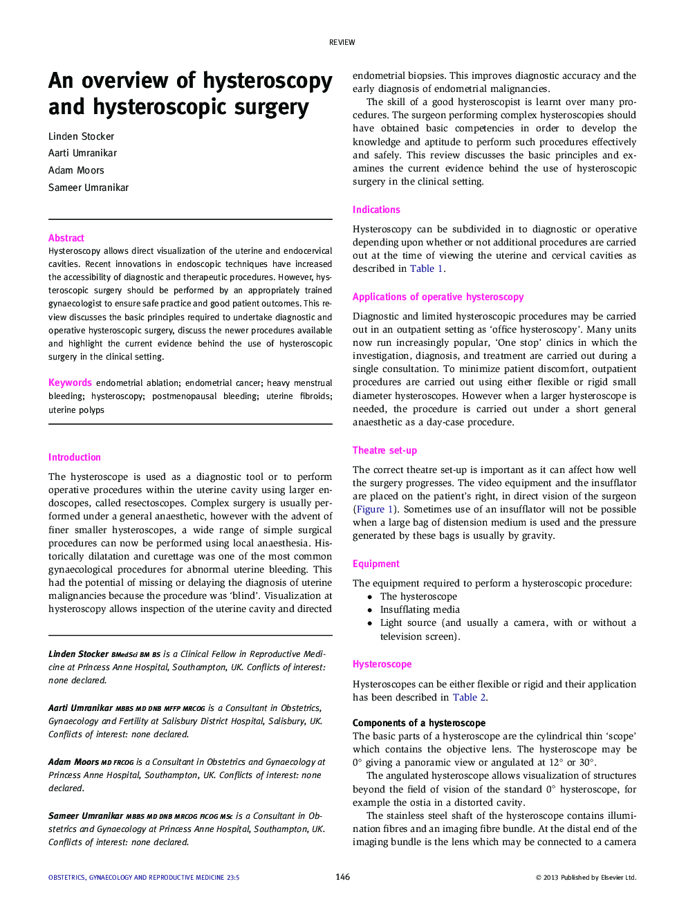 An overview of hysteroscopy and hysteroscopic surgery