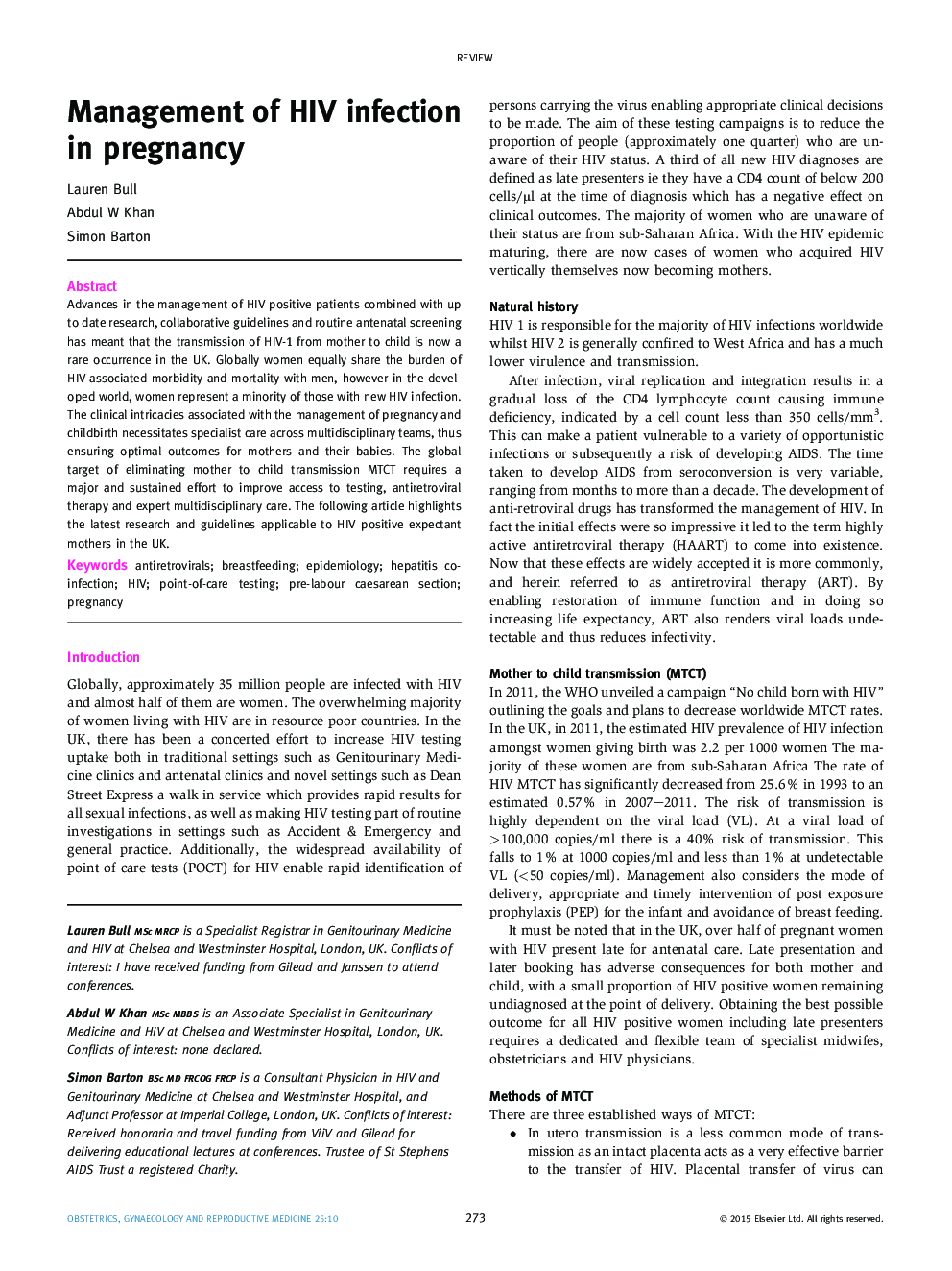 Management of HIV infection in pregnancy