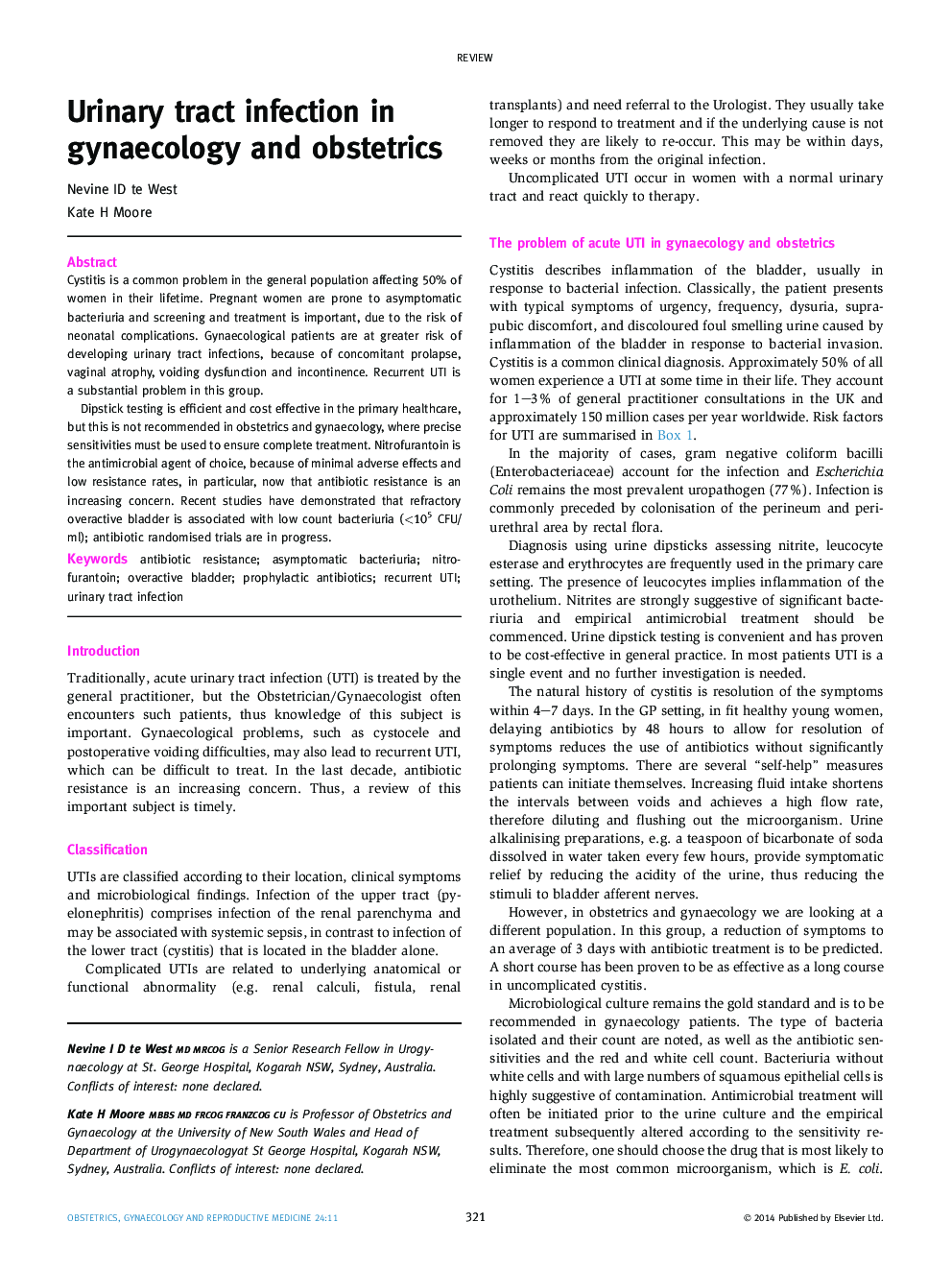 Urinary tract infection in gynaecology and obstetrics