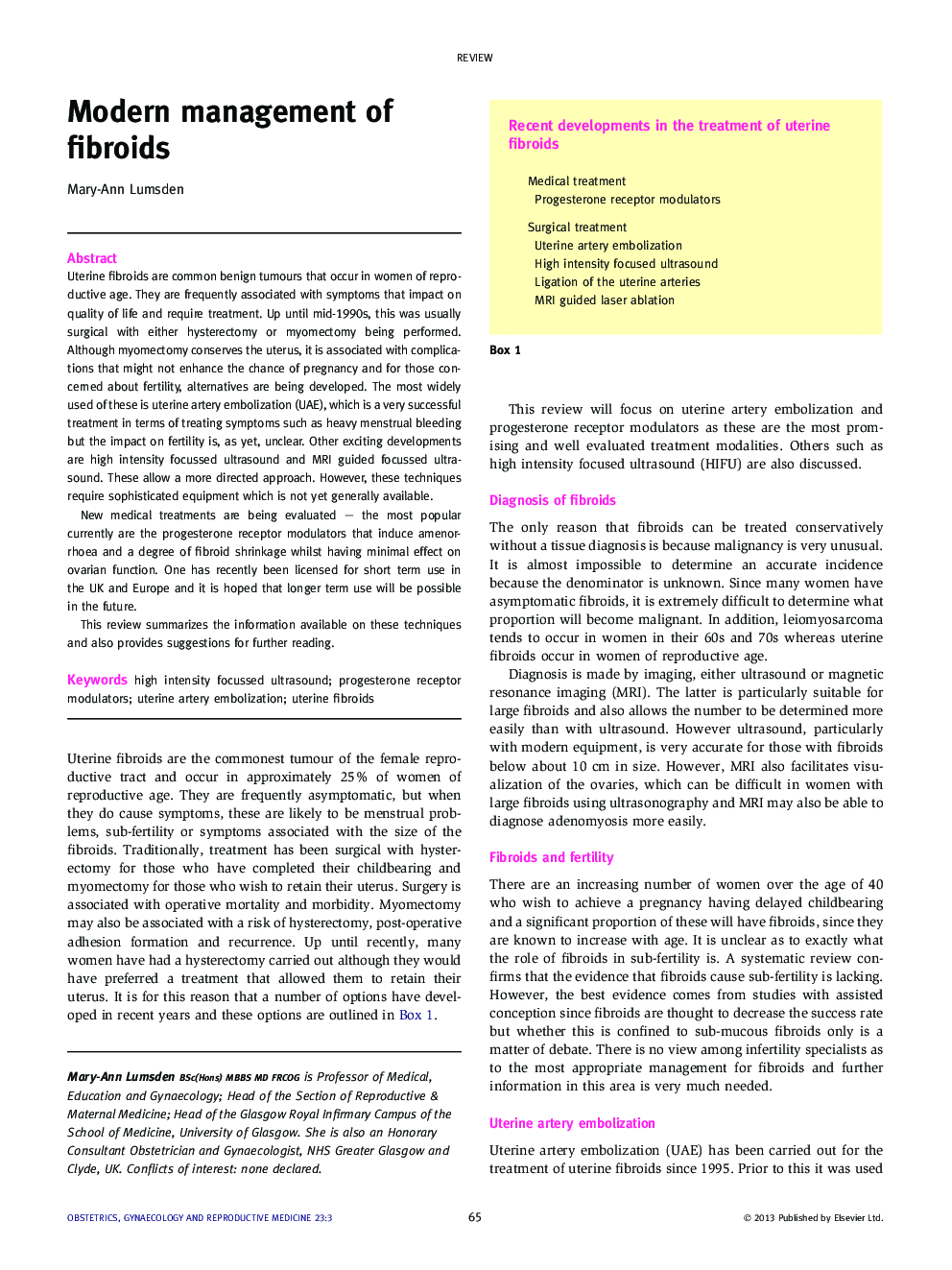 Modern management of fibroids