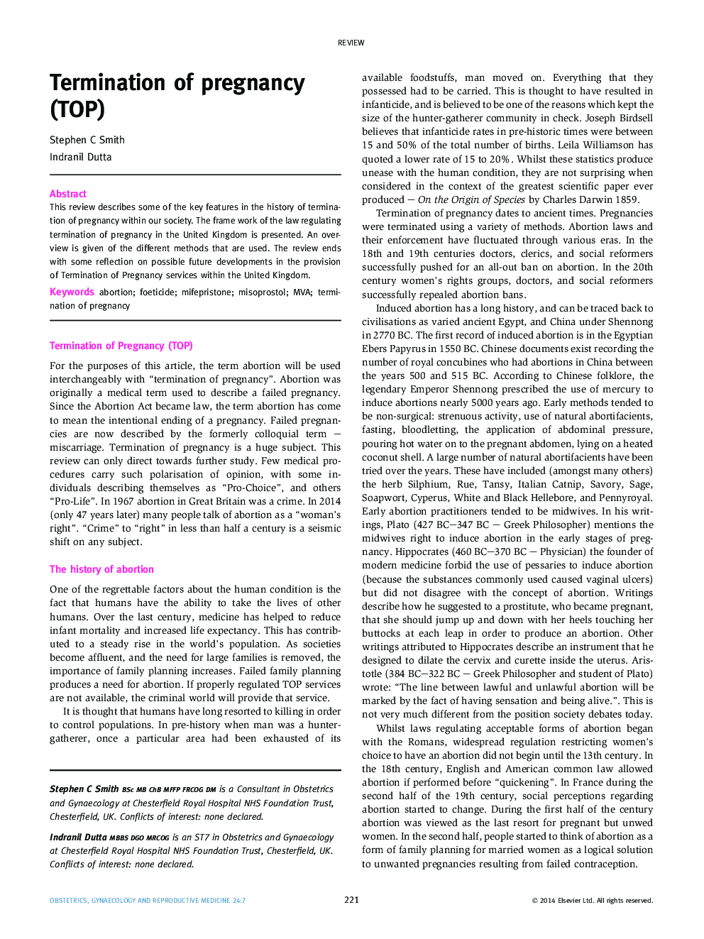 Termination of pregnancy (TOP)