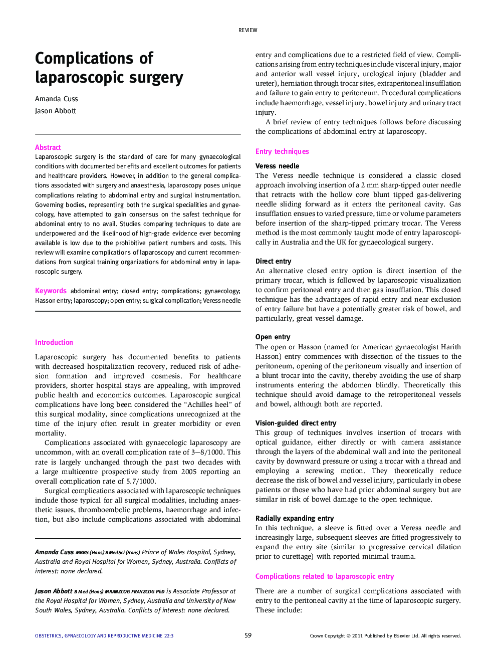 Complications of laparoscopic surgery