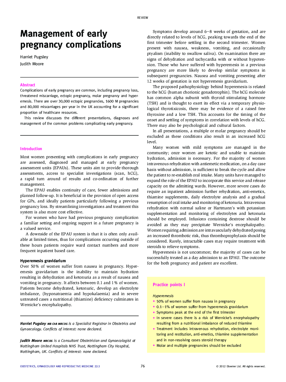 Management of early pregnancy complications