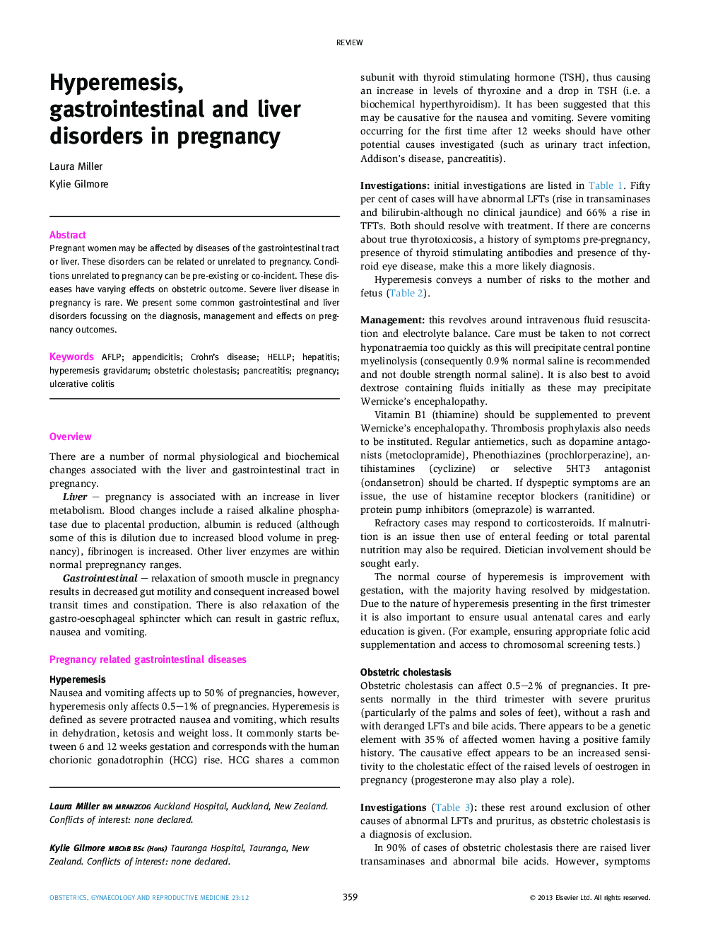 Hyperemesis, gastrointestinal and liver disorders in pregnancy