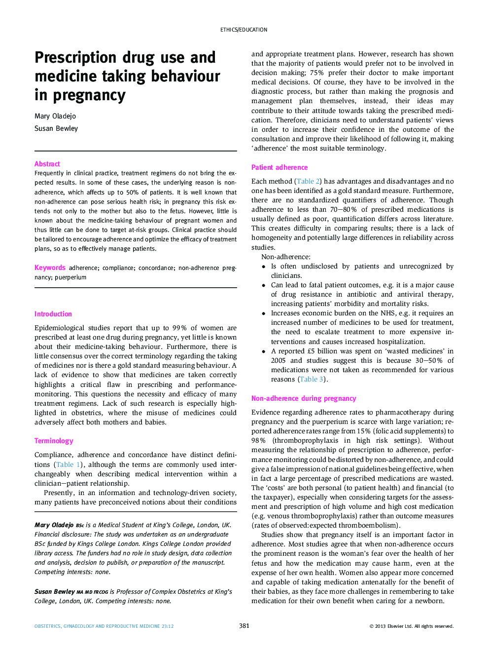 Prescription drug use and medicine taking behaviour in pregnancy