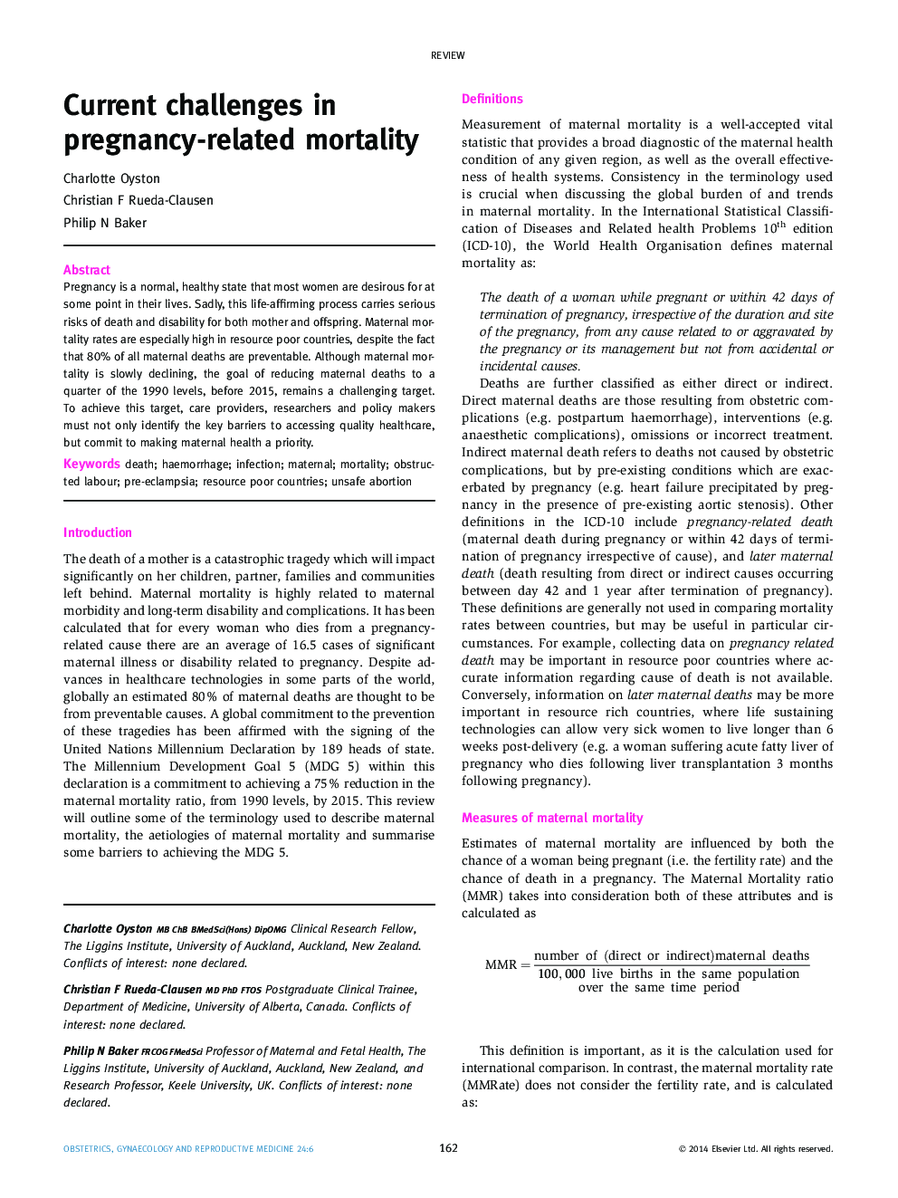 Current challenges in pregnancy-related mortality