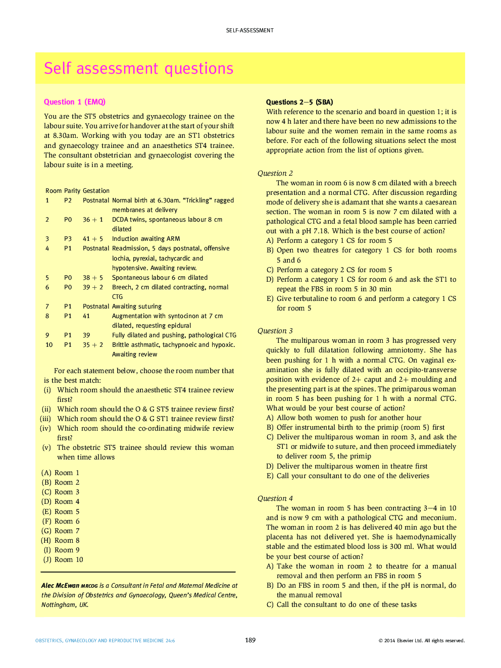 Self assessment questions