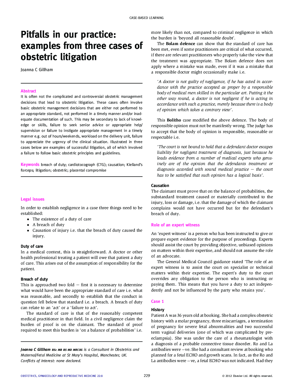 Pitfalls in our practice: examples from three cases of obstetric litigation