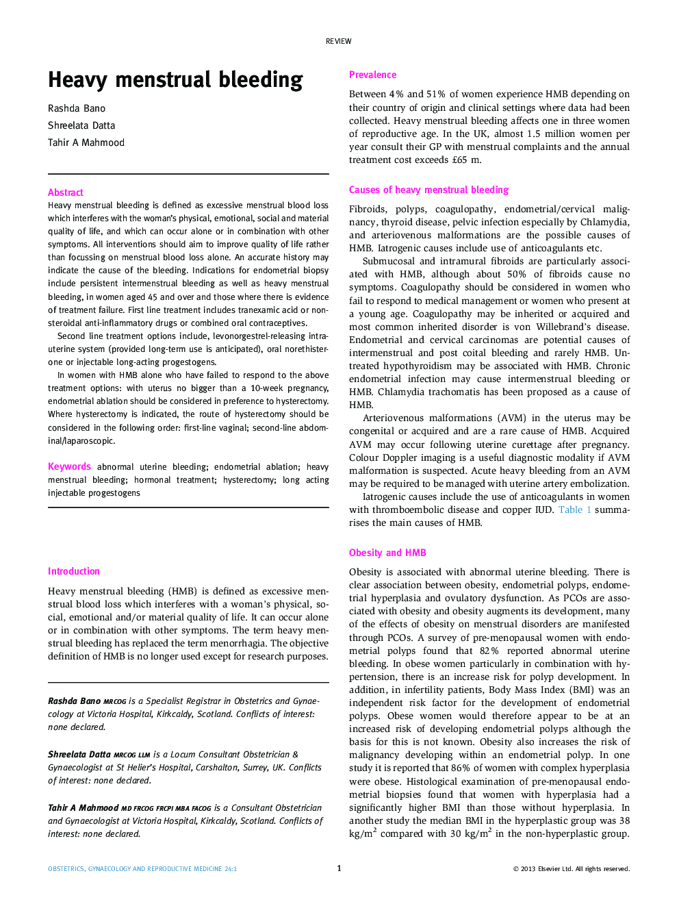 Heavy menstrual bleeding