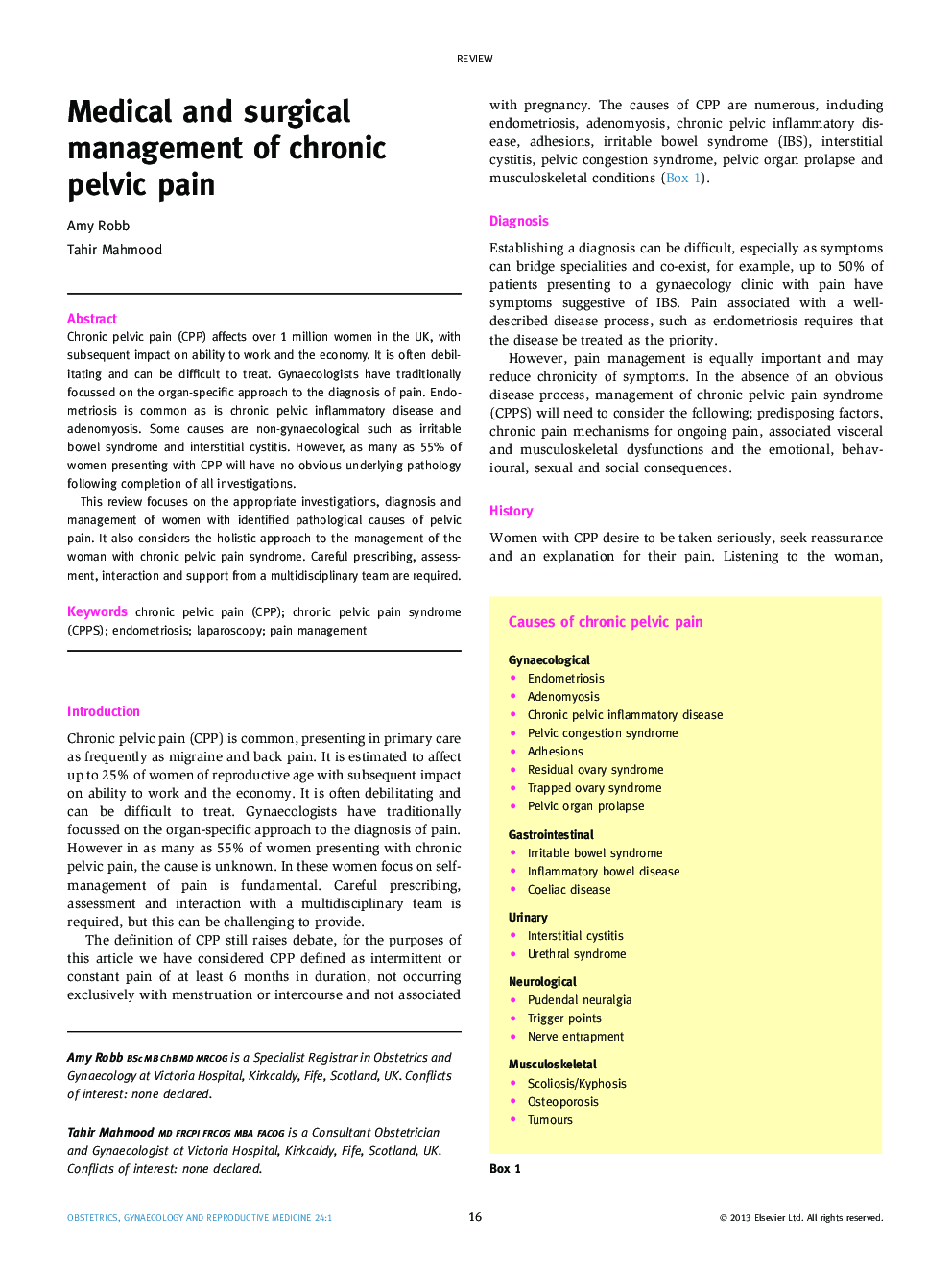 Medical and surgical management of chronic pelvic pain
