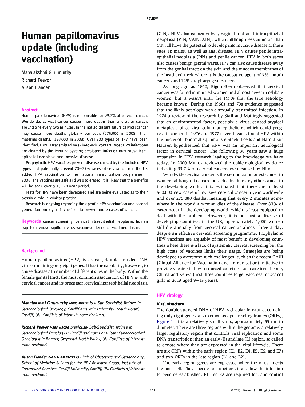 Human papillomavirus update (including vaccination)