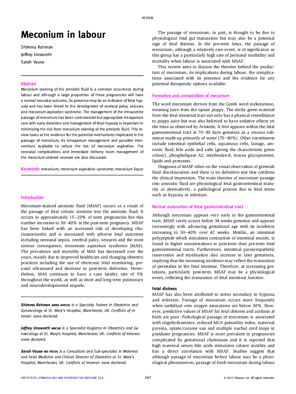 Meconium in labour