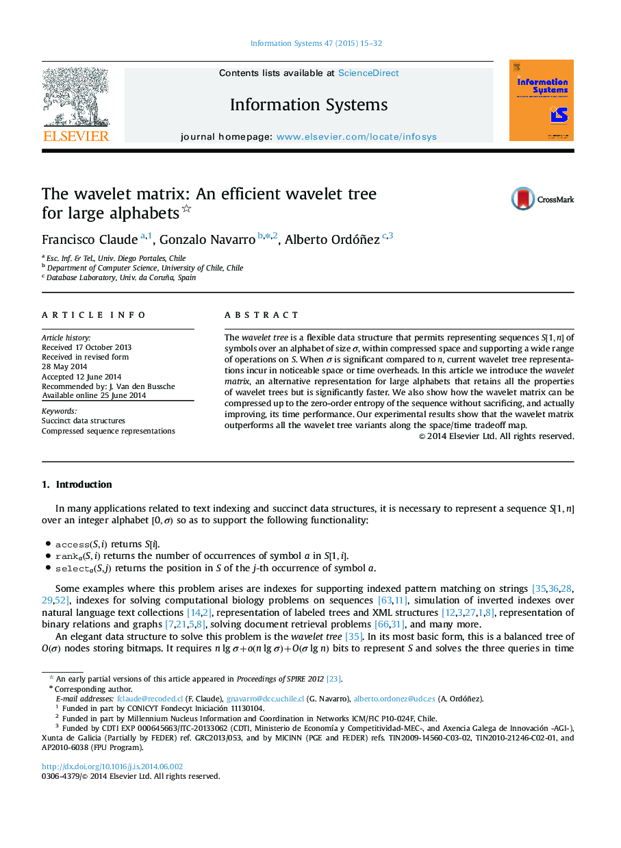 The wavelet matrix: An efficient wavelet tree for large alphabets 