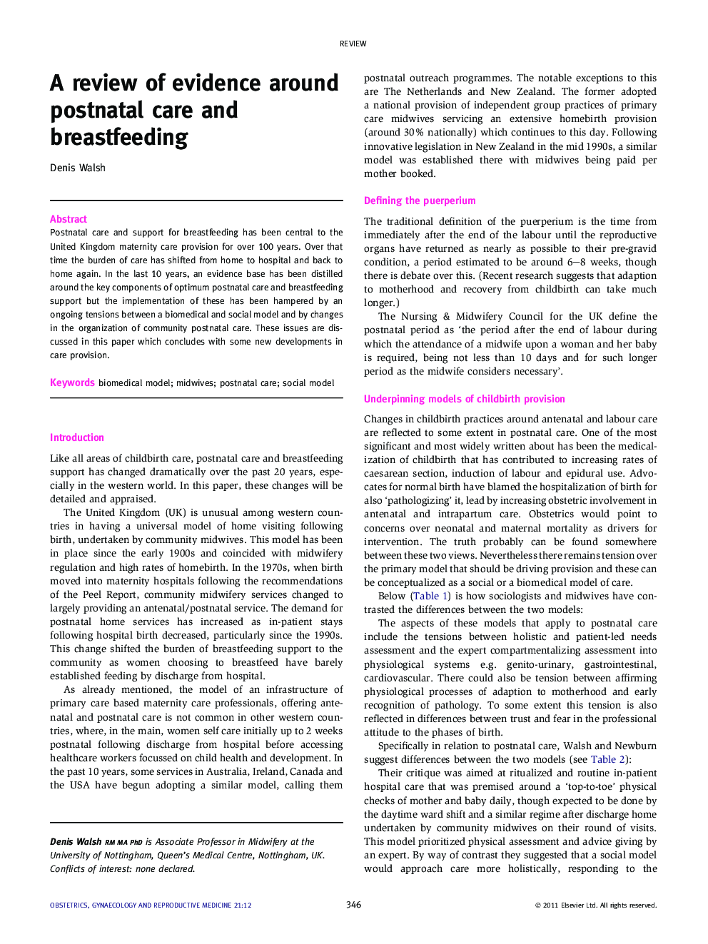 A review of evidence around postnatal care and breastfeeding