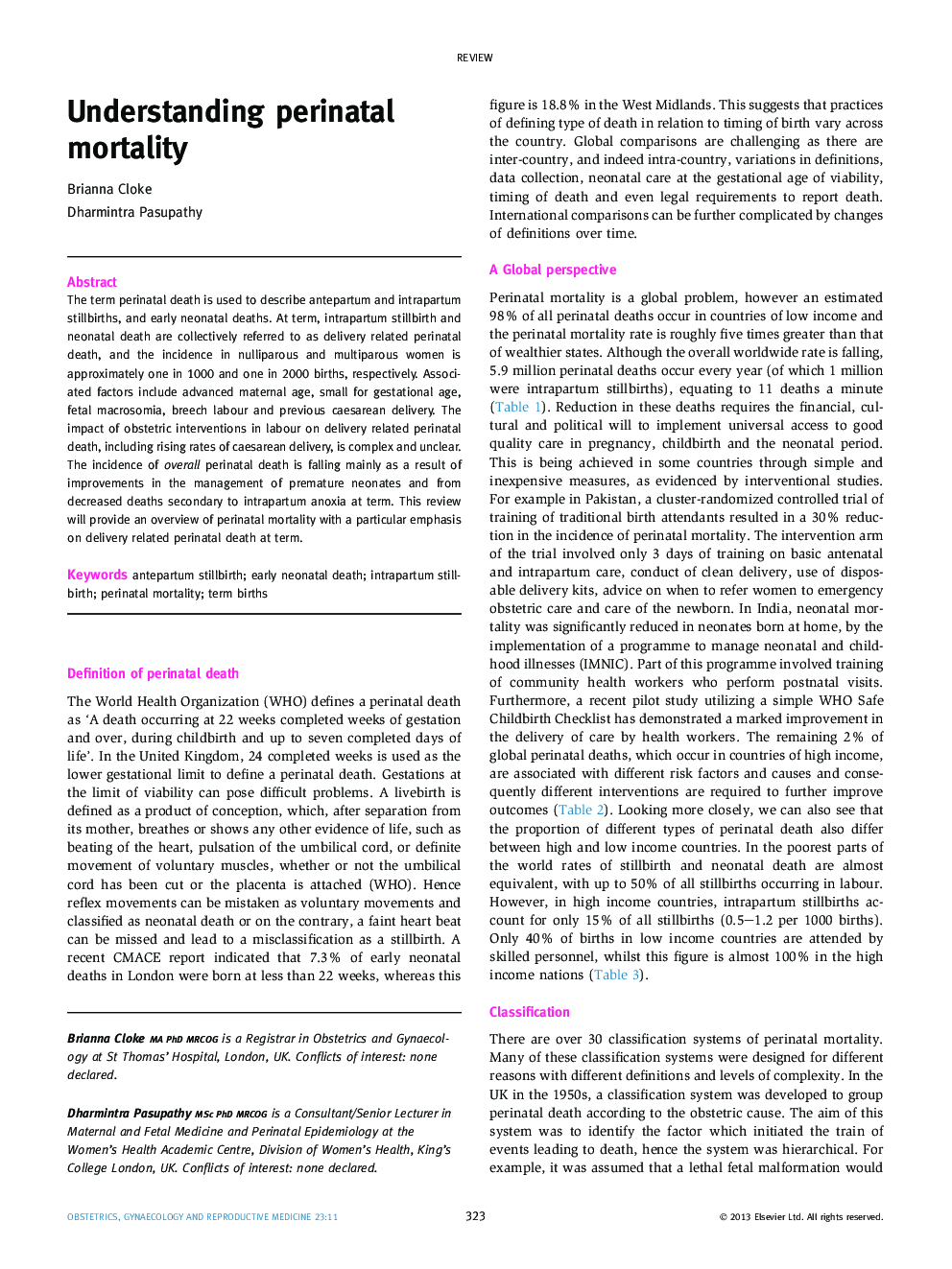 Understanding perinatal mortality