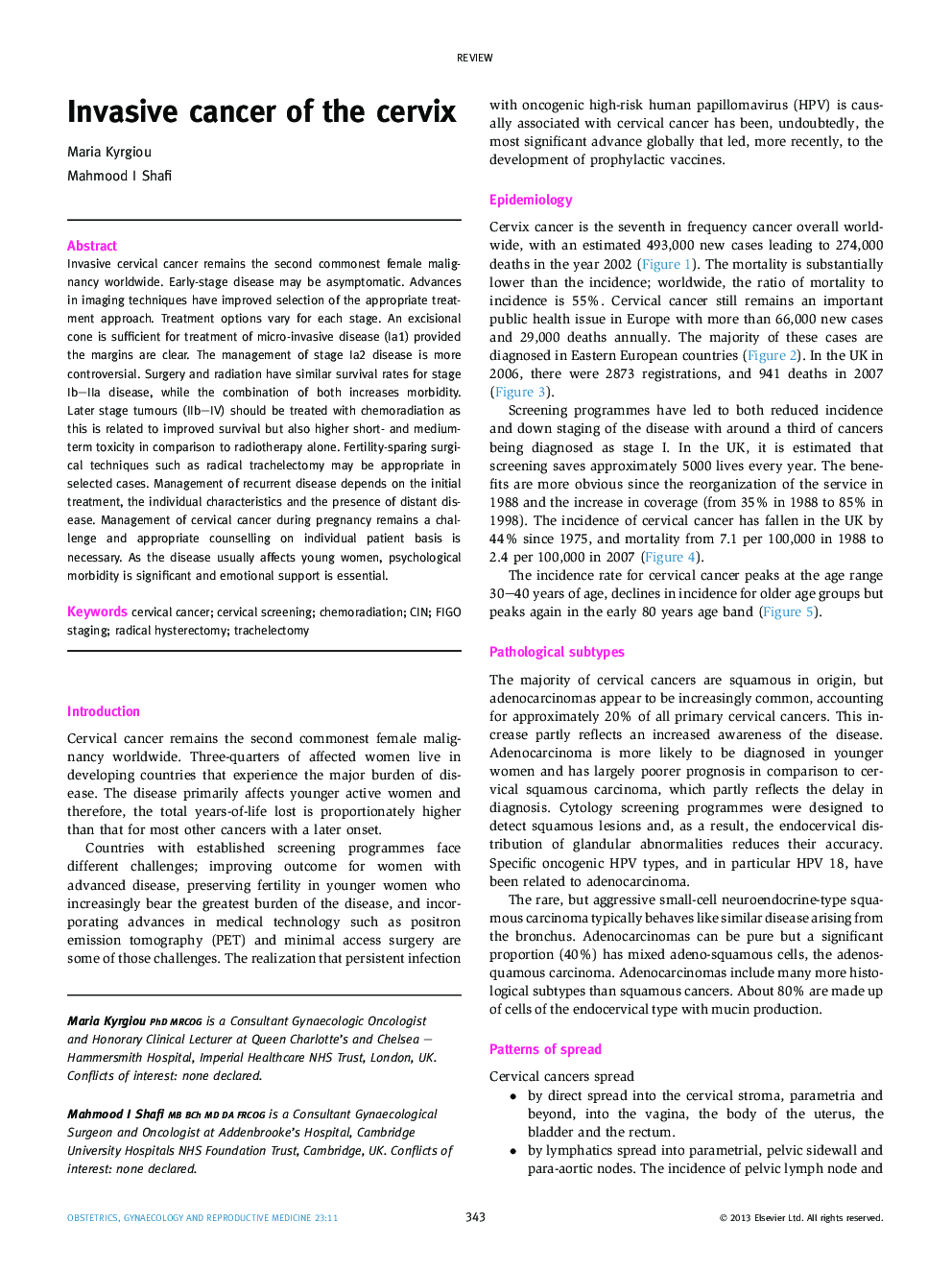 Invasive cancer of the cervix