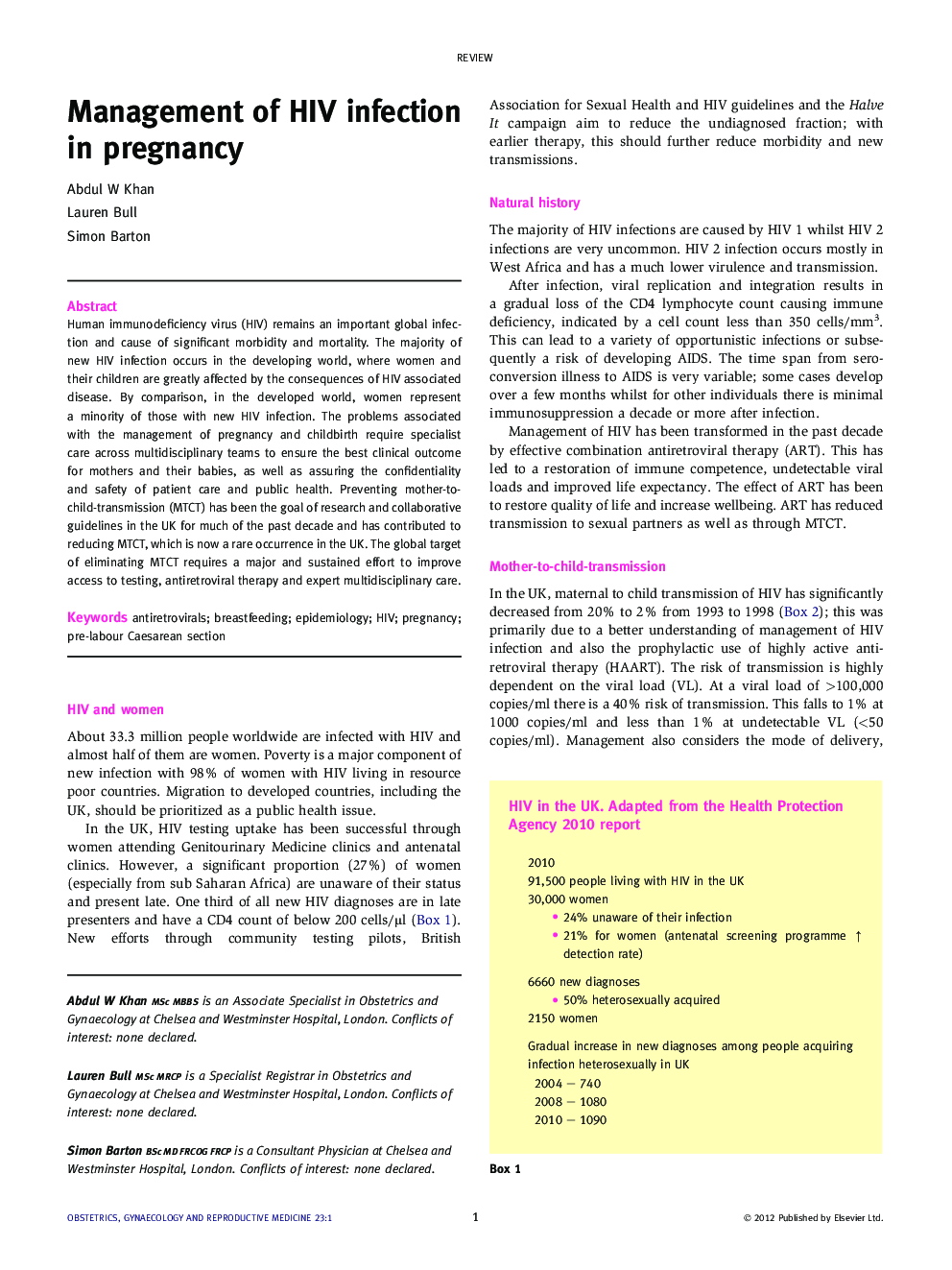 Management of HIV infection in pregnancy