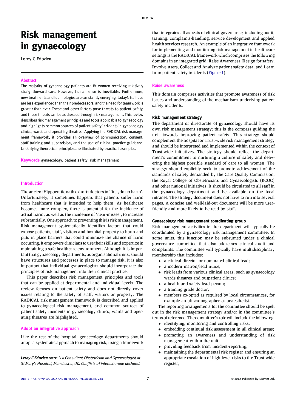 Risk management in gynaecology