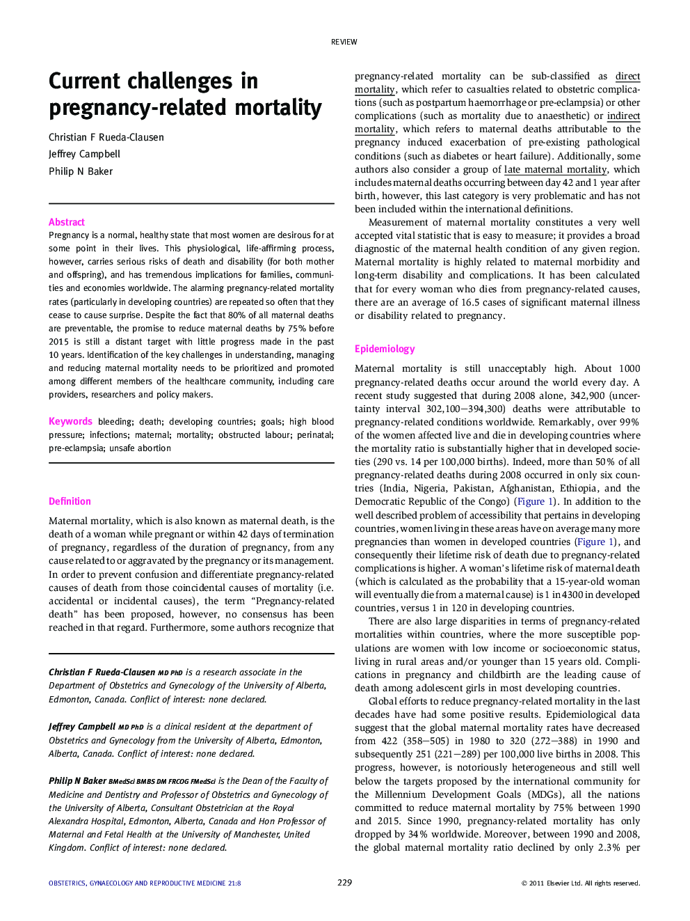 Current challenges in pregnancy-related mortality