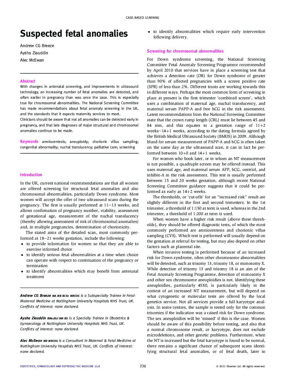 Suspected fetal anomalies