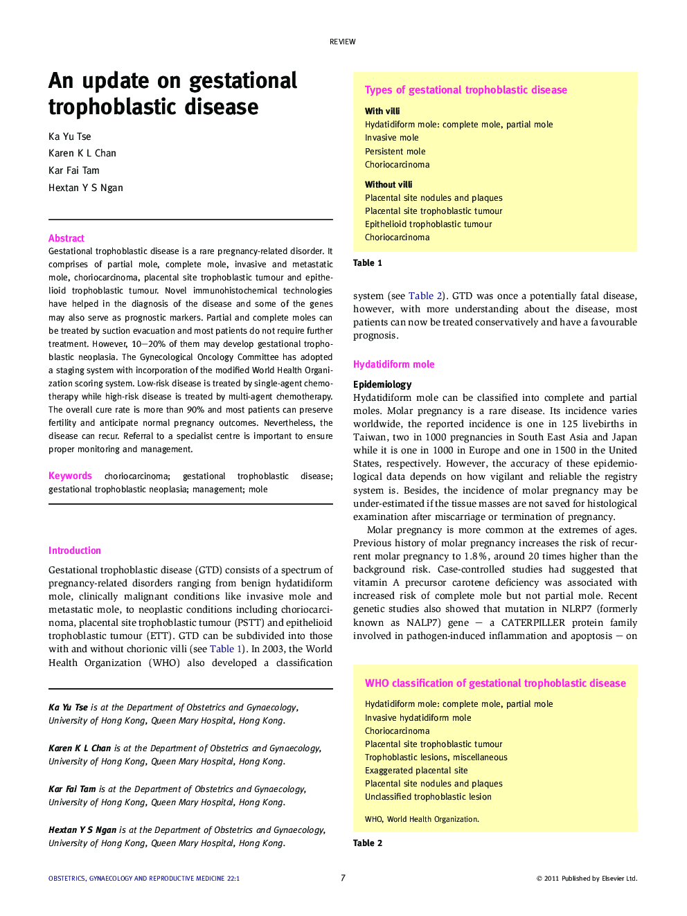 An update on gestational trophoblastic disease