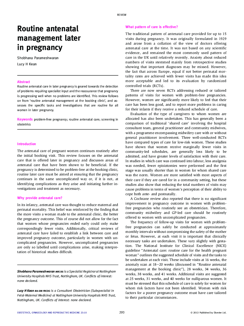 Routine antenatal management later in pregnancy