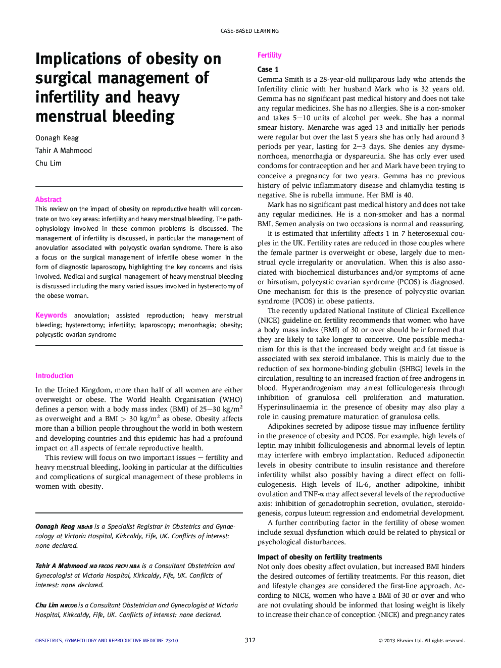 Implications of obesity on surgical management of infertility and heavy menstrual bleeding