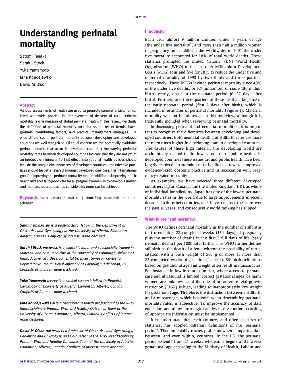 Understanding perinatal mortality