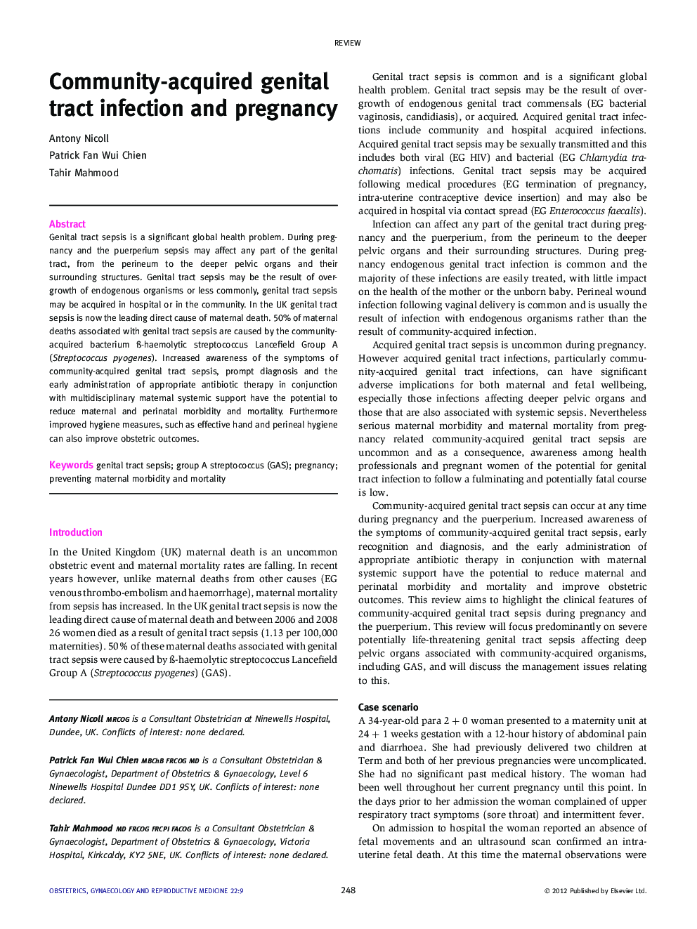 Community-acquired genital tract infection and pregnancy