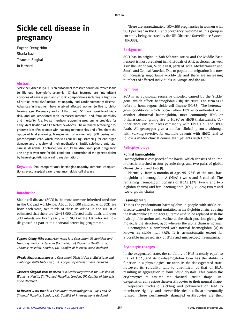 Sickle cell disease in pregnancy