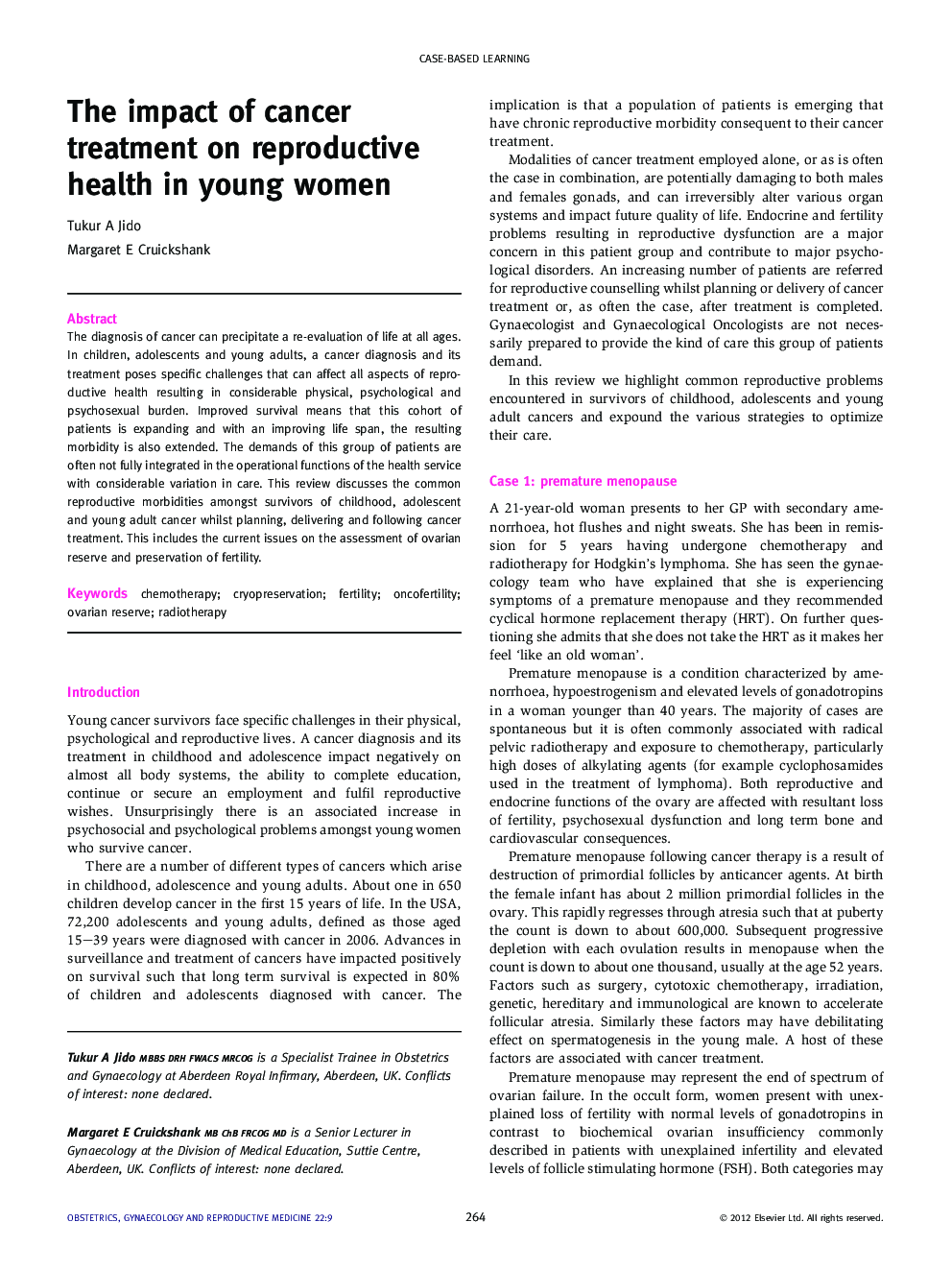 The impact of cancer treatment on reproductive health in young women