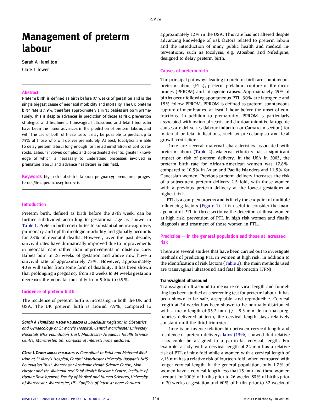 Management of preterm labour