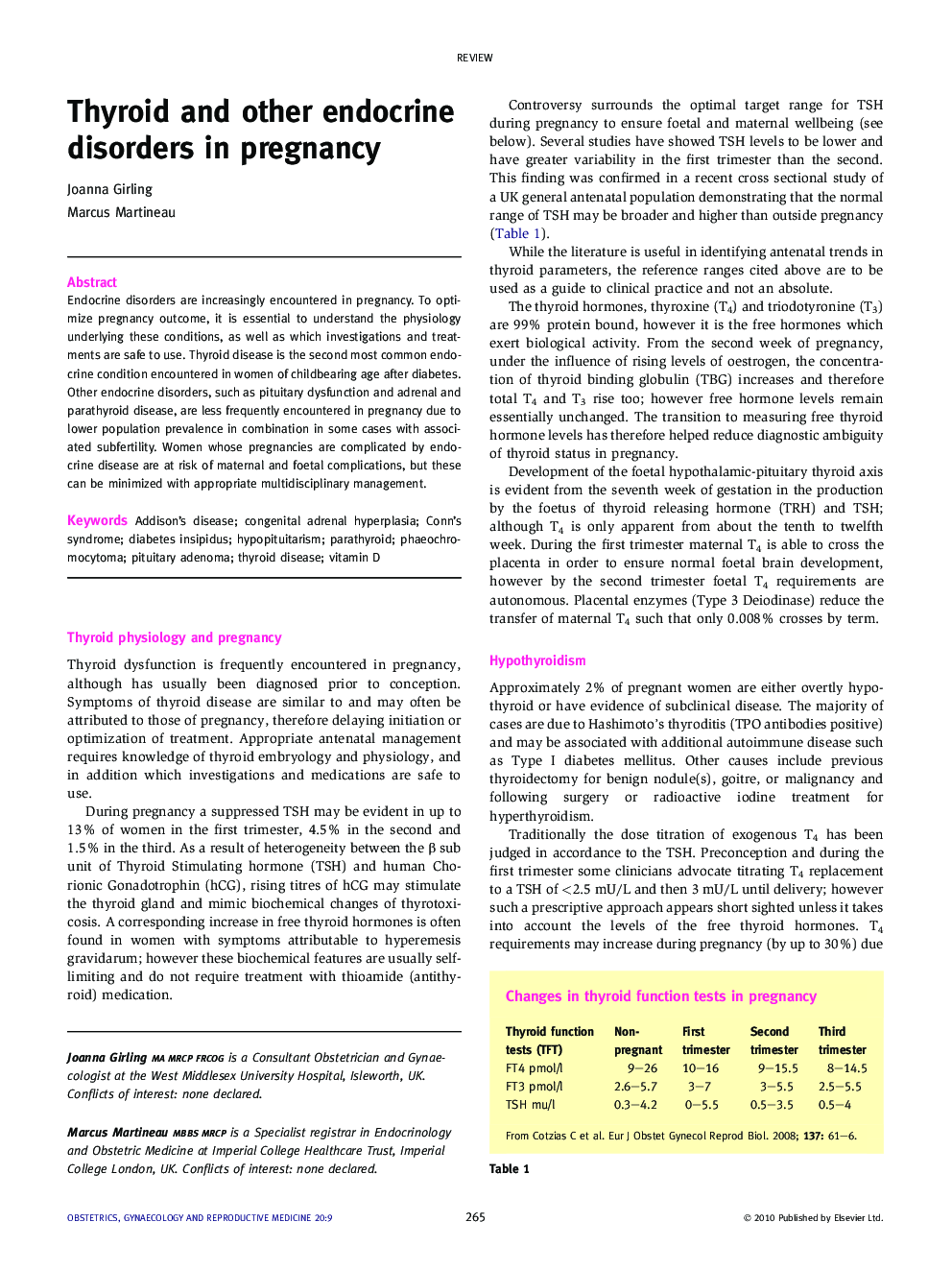 Thyroid and other endocrine disorders in pregnancy