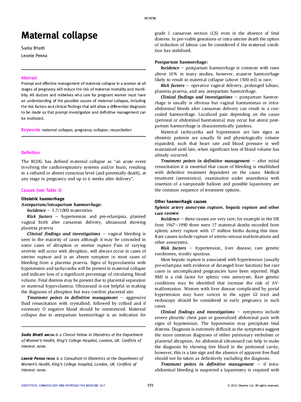 Maternal collapse