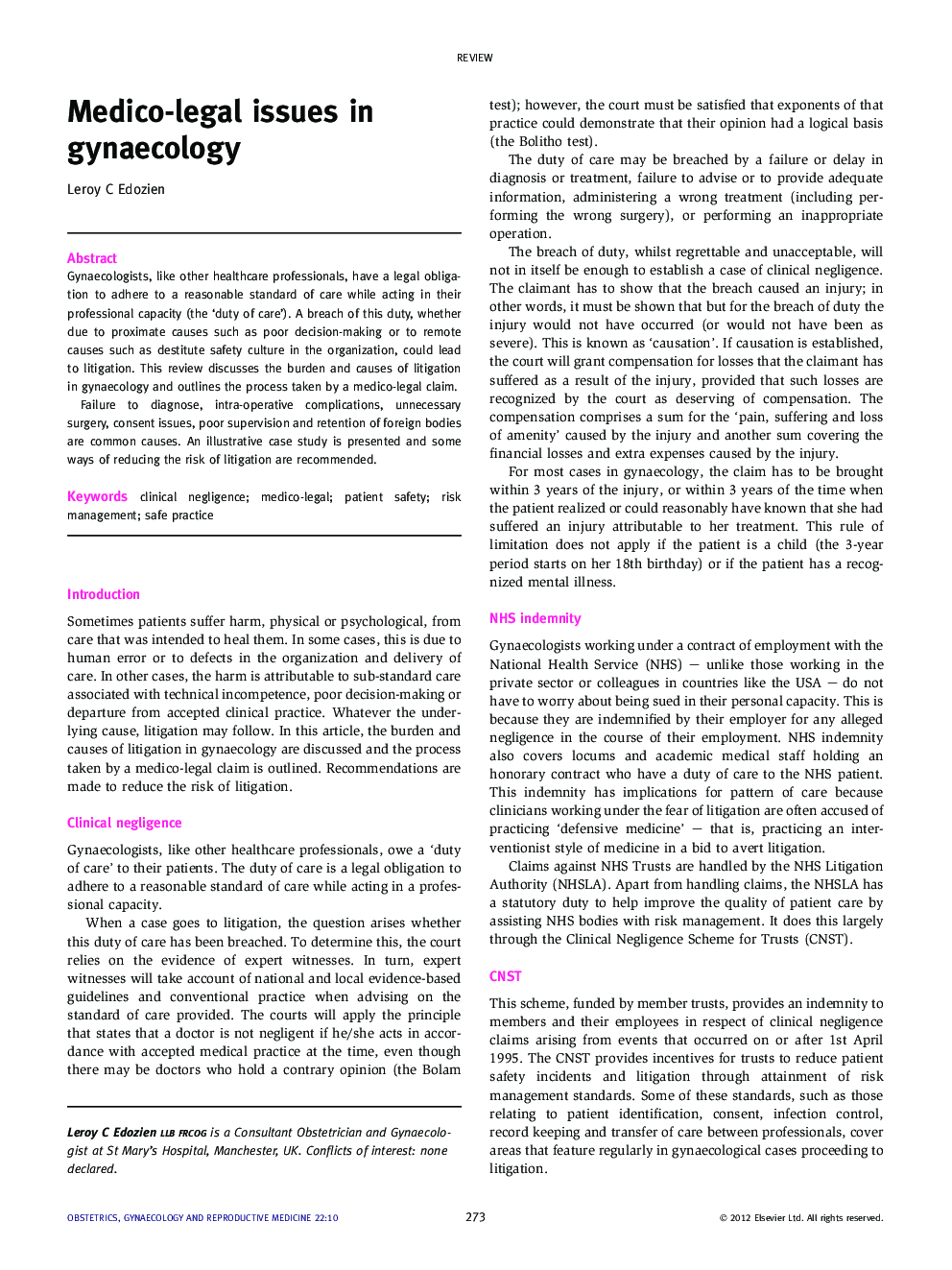 Medico-legal issues in gynaecology