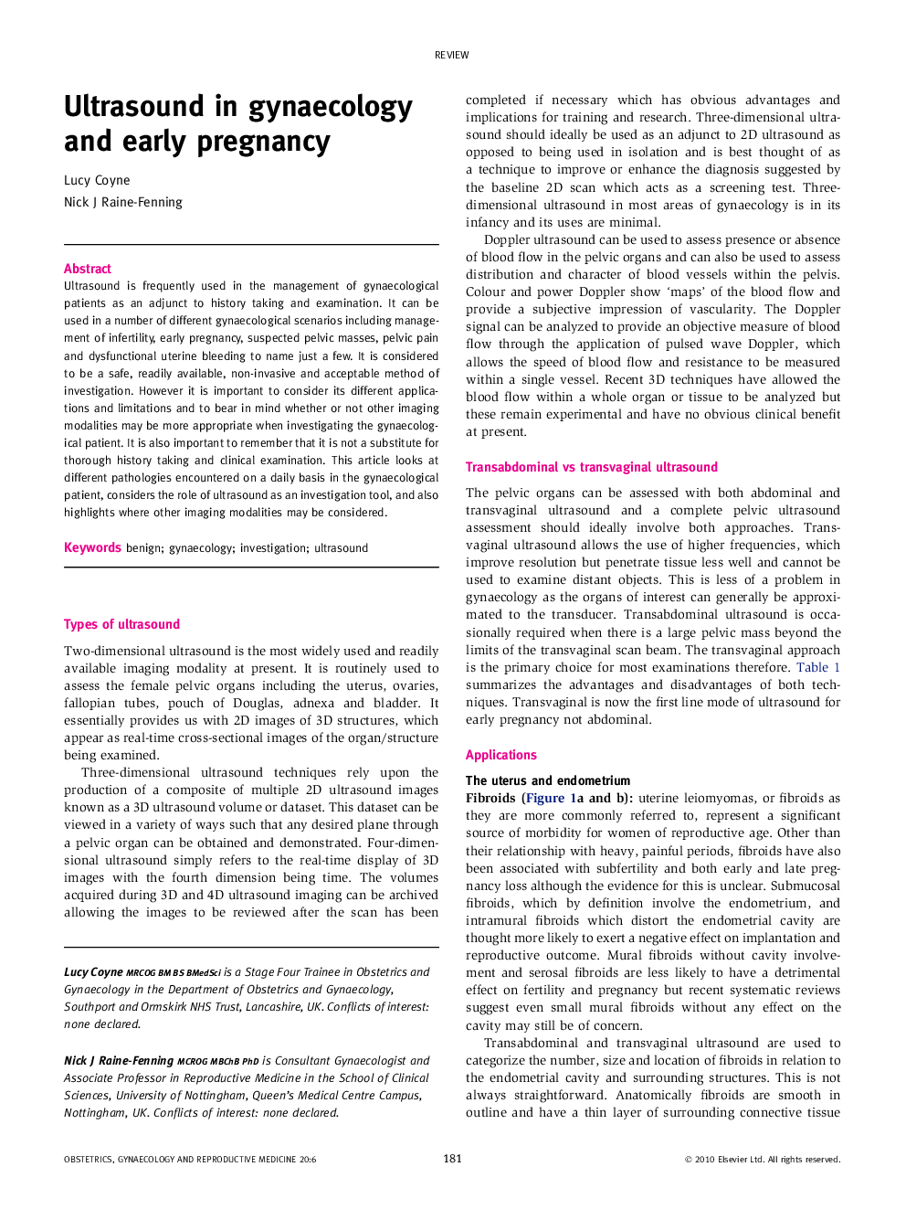 Ultrasound in gynaecology and early pregnancy