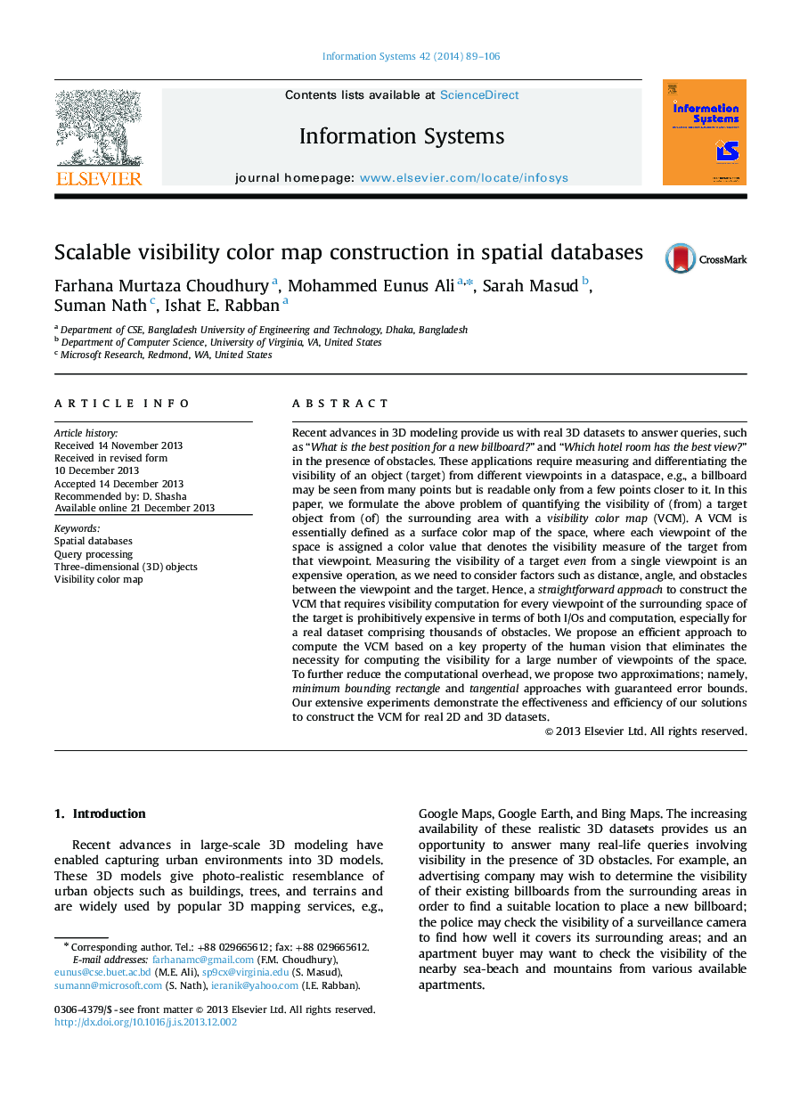 Scalable visibility color map construction in spatial databases