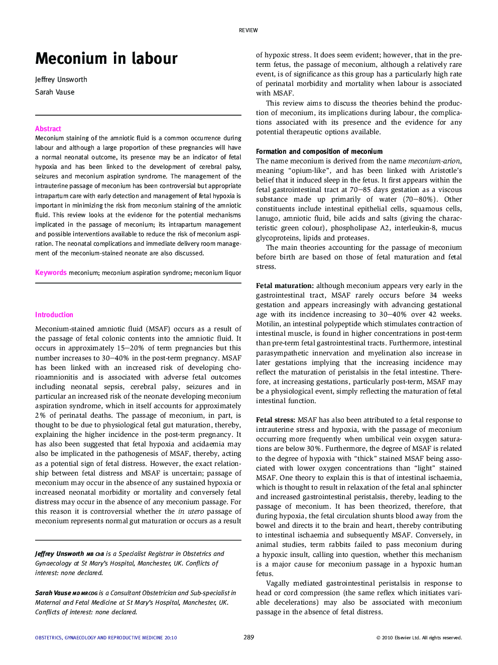 Meconium in labour