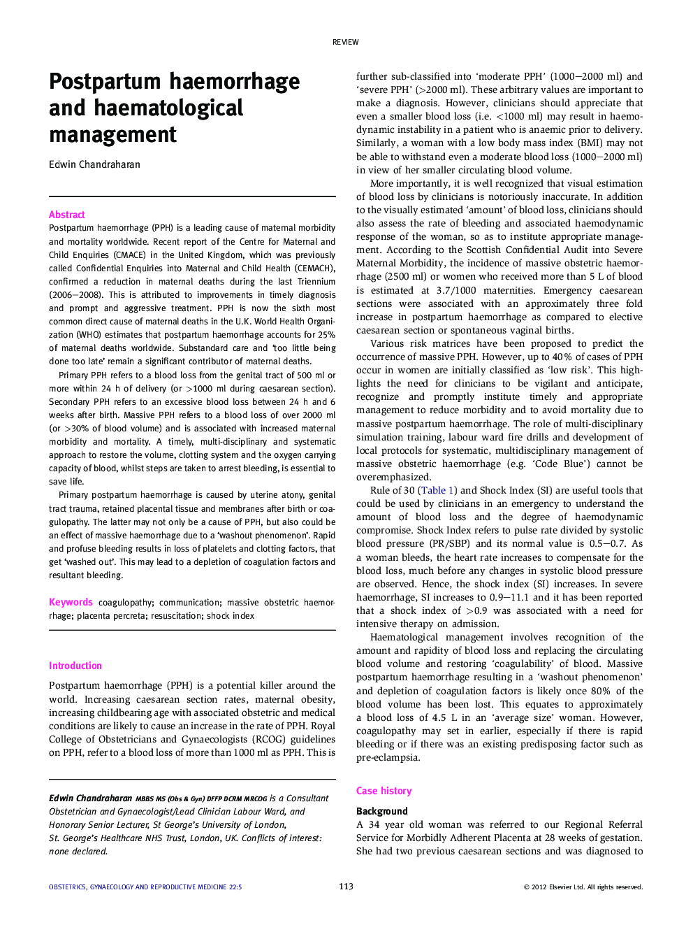 Postpartum haemorrhage and haematological management