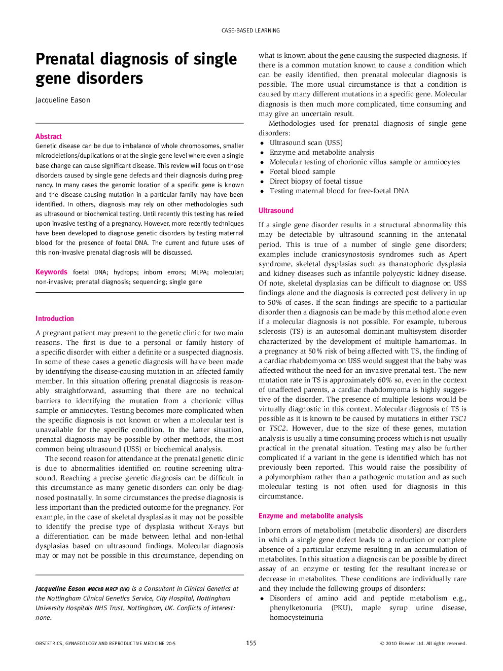 Prenatal diagnosis of single gene disorders